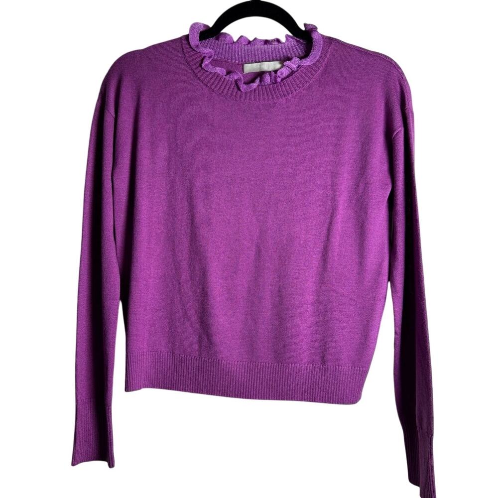 ONE GRAY DAY NWT Mexican Rose Ruffle Hi Neck Long Sleeve Sweater Size S